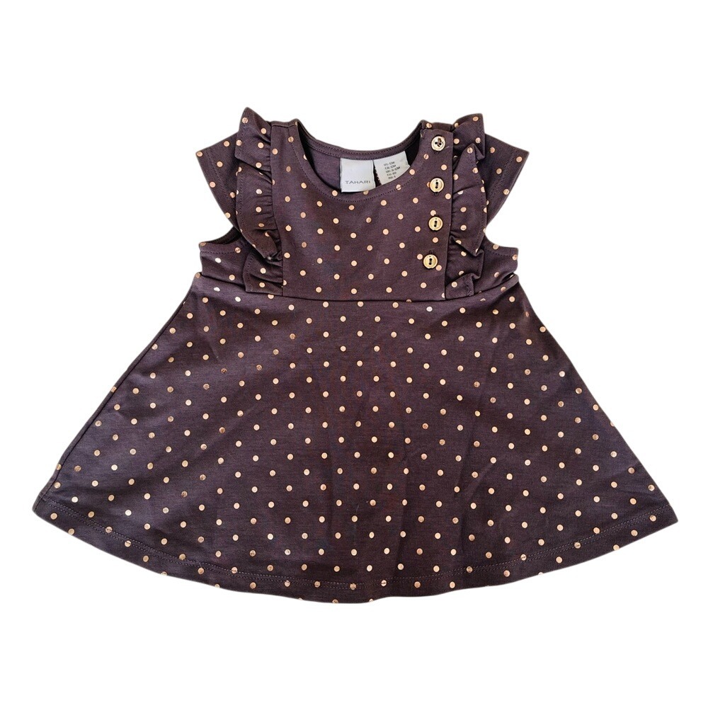 NEW‎ Tahari Cotton Dress Grey & Rose Gold Girls 12 Months